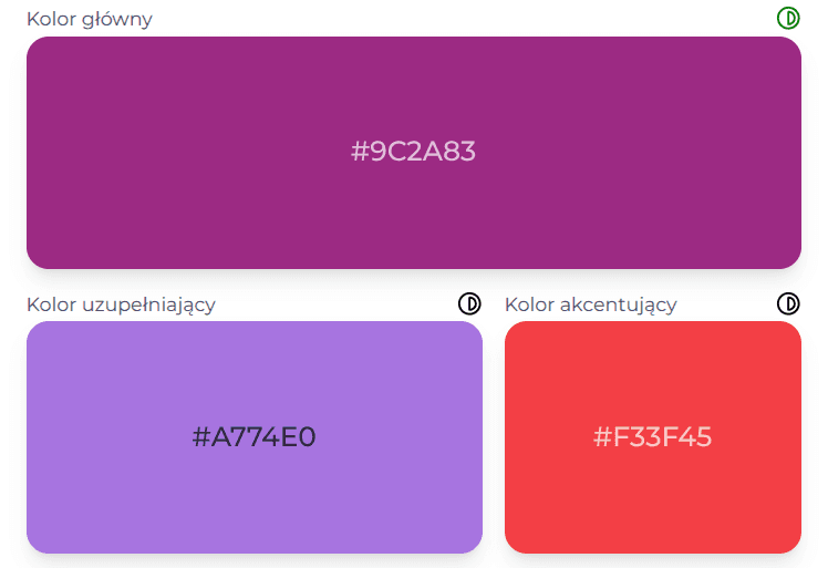 Zrzut ekranu pokazujący wybór harmonii kolorów w generatorze palet
